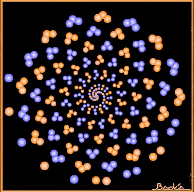 a drawing of a swirl of blue and orange circles with the name baden written on the bottom