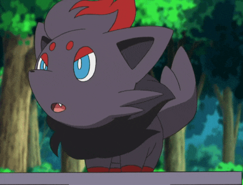 a pokemon with a blue eye and red hair