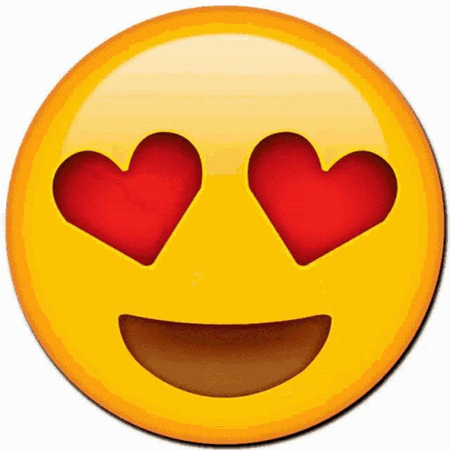 a yellow smiley face with red hearts in the eyes