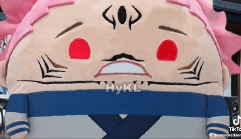 a close up of a stuffed animal with the word hykl on it