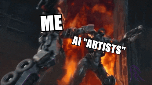a picture of a robot with the words " me artists " above it