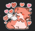 a cartoon of a dragon blowing a kiss with hearts around it .