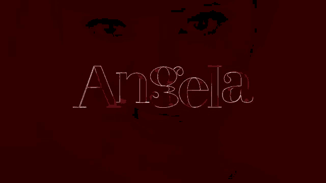 a close up of a woman 's face with the name angela written on it