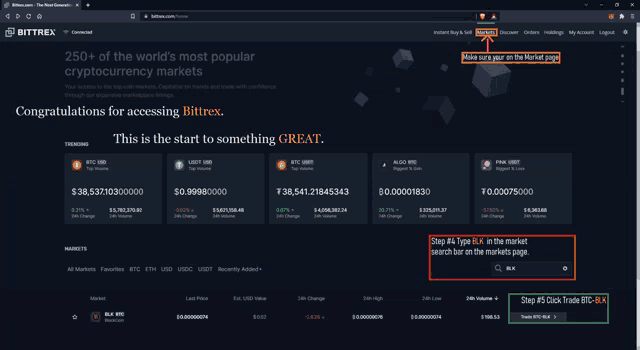 a screenshot of a website that says ' congratulations for accessing bittrex ' at the top