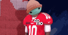 a person wearing a red jersey with the number 10