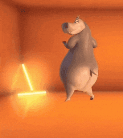 a cartoon hippopotamus is standing in an orange room