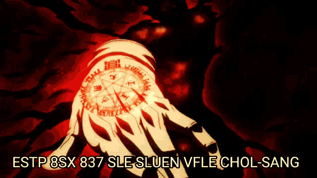 a red and yellow background with the text estp 8sx 837 sle sluen vfle chol-sang
