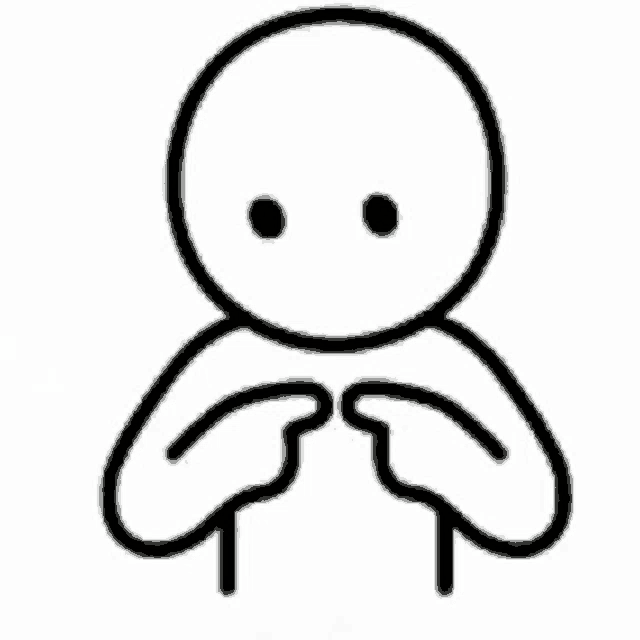 a black and white drawing of a stick figure with two hands folded in front of it .
