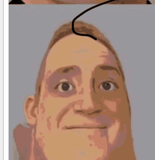 a close up of a man 's face with a black line going through his head