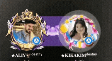 a man and a woman are in a circle with their names on them