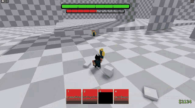 a screenshot of a video game shows a character holding a sword and a shield