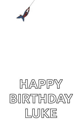 a cartoon of a spider-man hanging from a rope with the words happy birthday luke below him