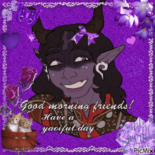 a picture of a man with horns and the words good morning friends have a yaoiful day on it