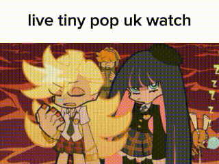 a cartoon of two girls standing next to each other with the words live tiny pop uk watch on the bottom