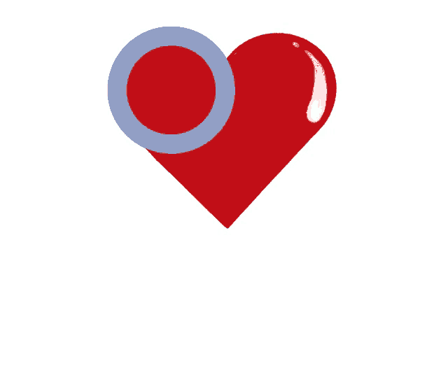 a red heart with a blue circle in the middle and a drop of blood coming out of it