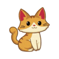 a cartoon illustration of an orange and white cat with red ears sitting on a white background .