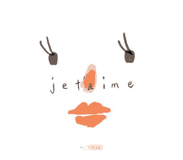 a drawing of a face with the words je t'aime written below it