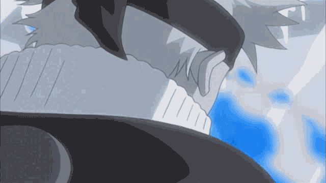 a close up of a cartoon character 's head with a blue sky in the background