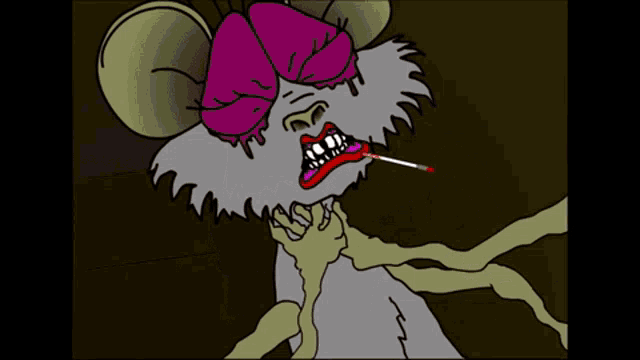 a cartoon drawing of a rat with a chain around its neck