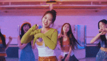 a group of young women are dancing together in a dance studio .