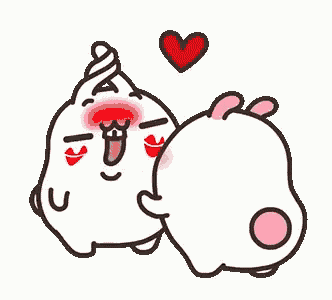 a couple of cartoon characters are hugging each other and a heart is flying in the air .