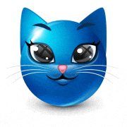 a blue cat face with a pink nose