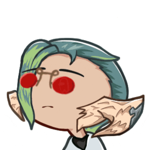 a cartoon drawing of a person with green hair and red glasses