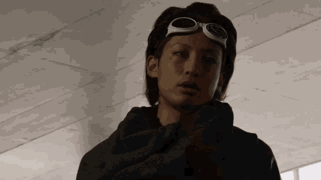 a person wearing a pair of goggles with a clock on it