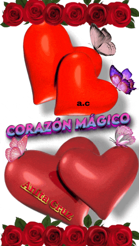 a picture of two red hearts with the words corazon magico