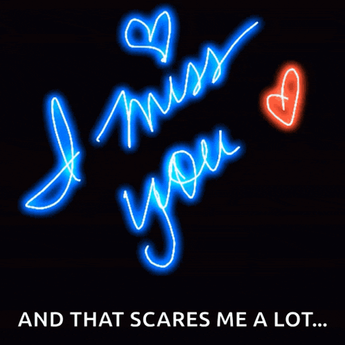 a neon sign that says " i miss you "