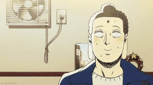 a cartoon of a man 's face with his eyes closed and sweat coming out of his mouth .