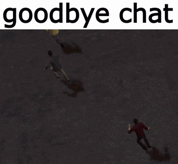 a group of people are walking down a street with the words goodbye chat written above them