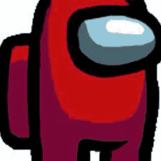 a red among us character with a blue eye and a black outline on a white background .
