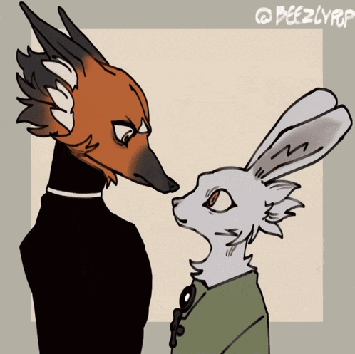 a drawing of a fox and a rabbit with the name deezlyrp on the bottom