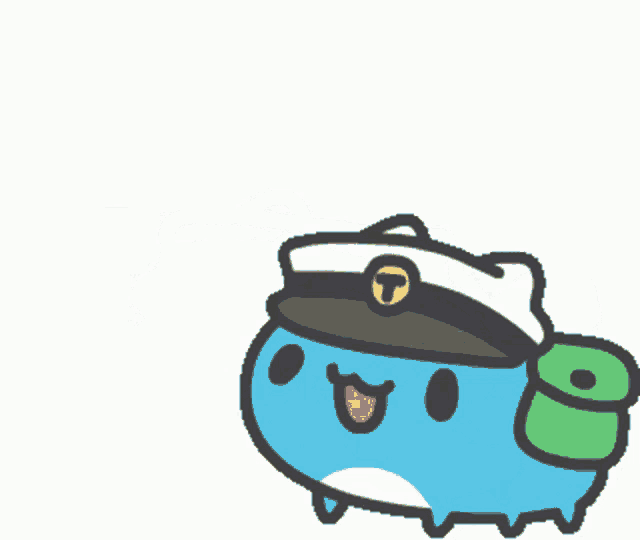 a cartoon whale wearing a hat with the letter t on it