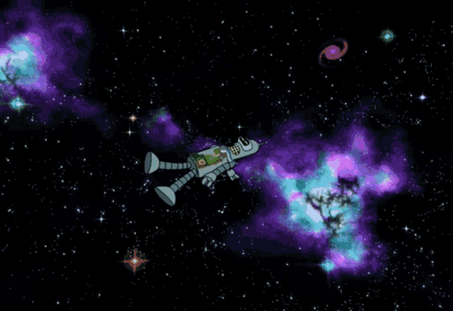 a cartoon of a robot floating in space with the words ughhh written below it