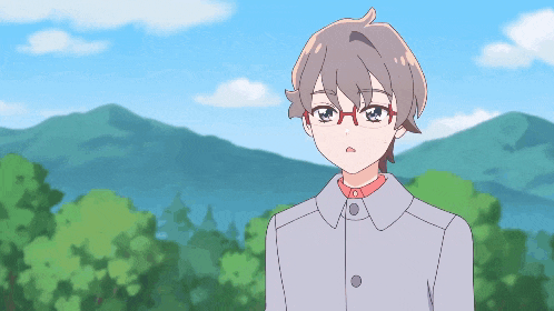a cartoon character with glasses and a gray coat