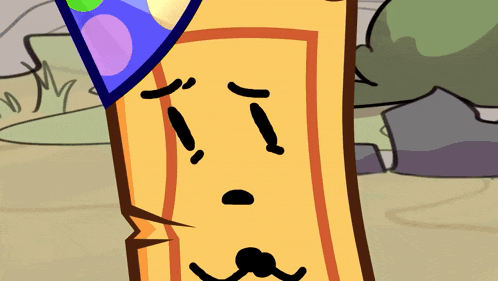 a cartoon character with a party hat and mustache