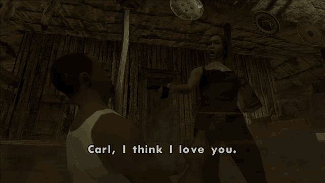 carl i think i love you is displayed on a video game screen