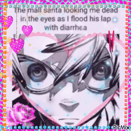a picture of a person 's face with a caption that says the mall santa looking me dead in the eyes