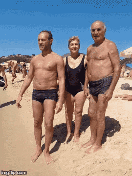three people standing on a beach with imgflip.com at the bottom of the image