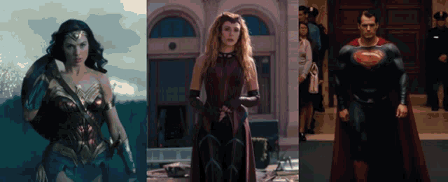 wonder woman scarlet witch and superman are shown