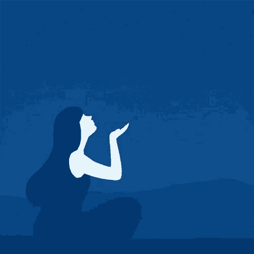 a silhouette of a woman looking up at the full moon