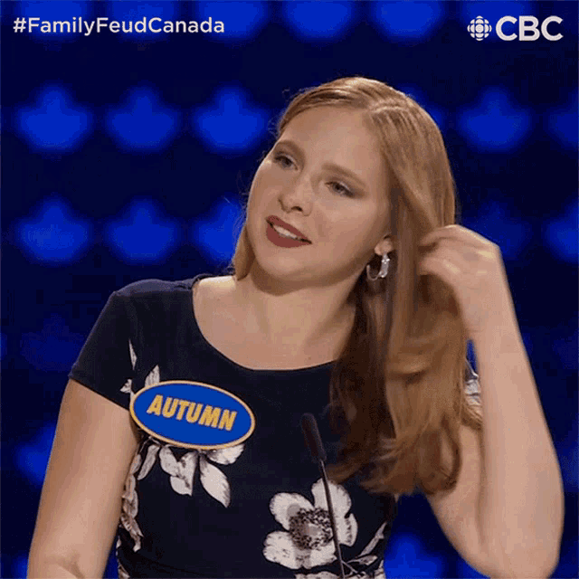 a woman with a name tag that says " autumn " on it