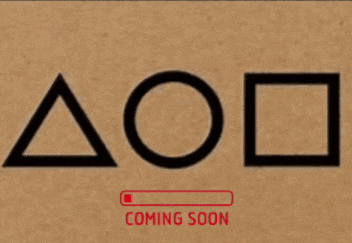 a sign that says coming soon with a triangle and a square