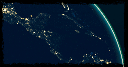 a picture of the earth at night with a black frame