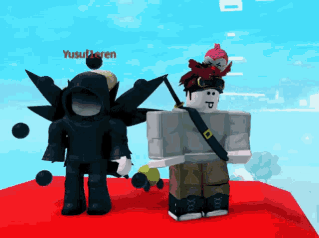 two roblox characters are standing next to each other and one of them has the name yusufgren written on it