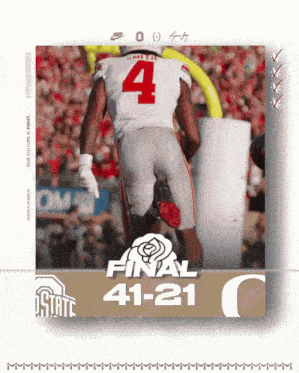 a football player wearing a white jersey with the number 4 on the back