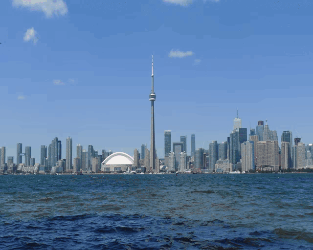 a city skyline with the cn tower in the middle