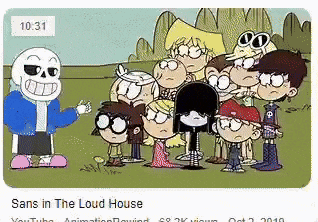 a cartoon of sans in the loud house standing next to a group of kids .